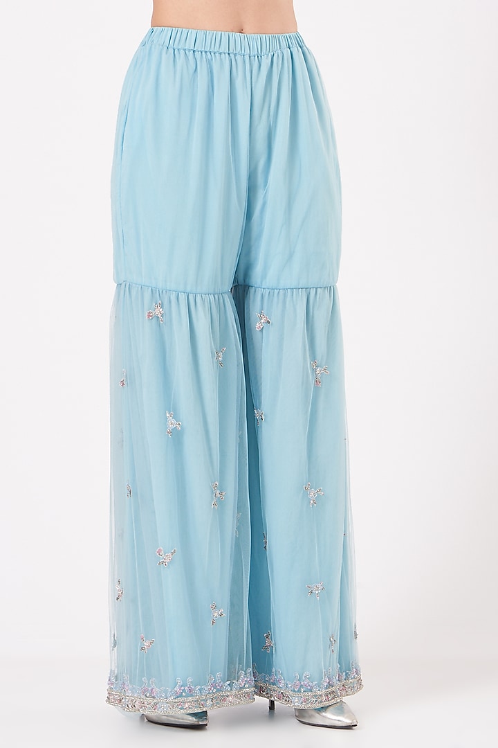 Light Blue Hand-Embroidered Wedding Sharara Set by AMIT GT at Pernia's Pop Up Shop