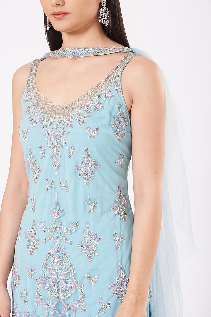 Light Blue Hand-Embroidered Wedding Sharara Set by AMIT GT at Pernia's Pop Up Shop