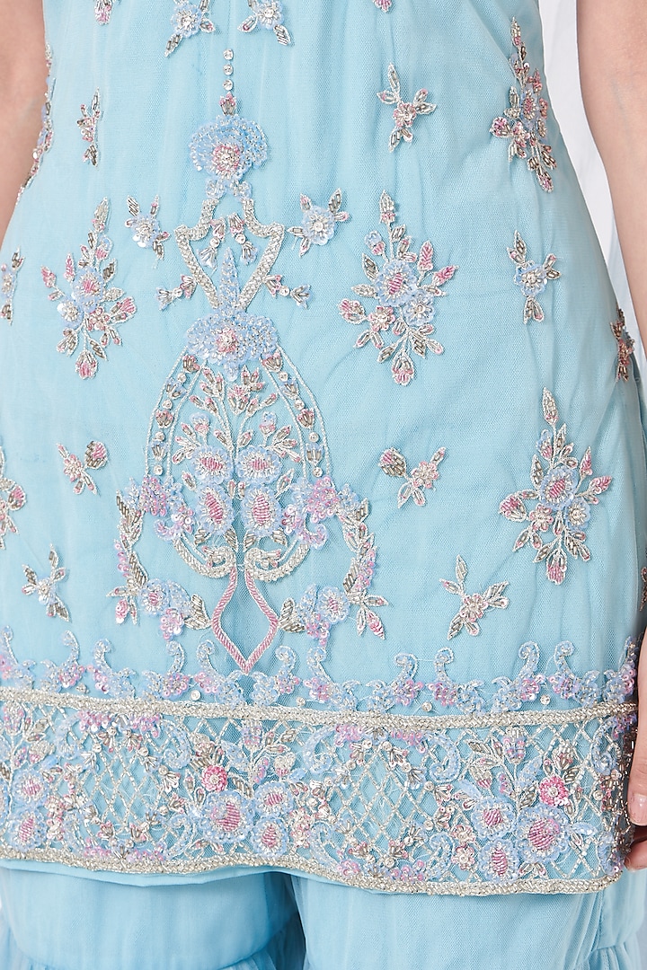 Light Blue Hand-Embroidered Wedding Sharara Set by AMIT GT at Pernia's Pop Up Shop