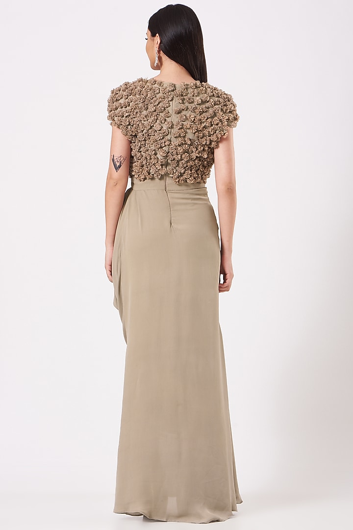 Beige Embroidered Engagement Gown With Belt by AMIT GT at Pernia's Pop Up Shop