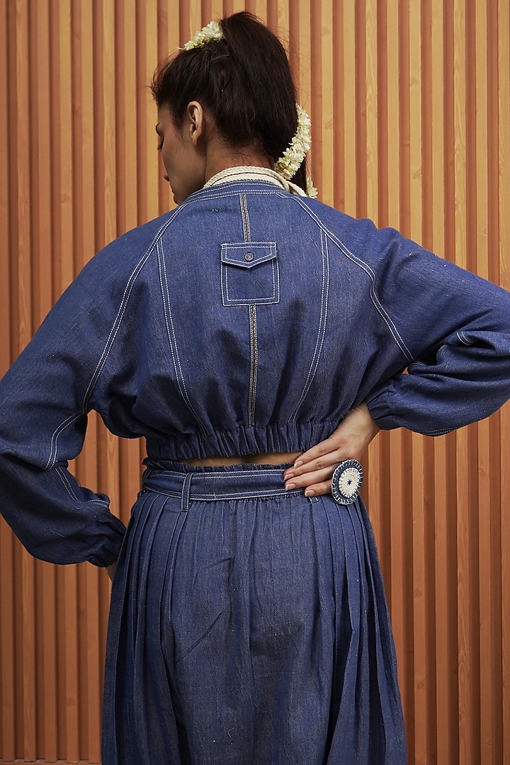 Blue Handwoven Khadi Denim Top by AMITA GUPTA SUSTAINABLE at Pernia's Pop Up Shop