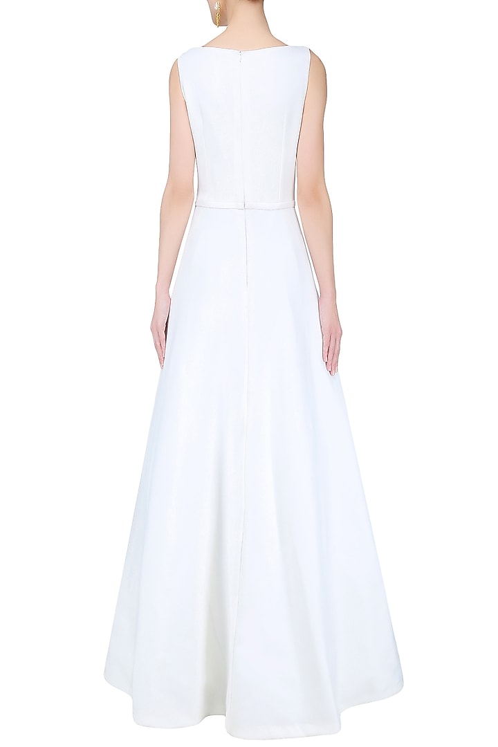 Off white and gold 3D floral embroidered ball gown available only at Pernia's Pop Up Shop.