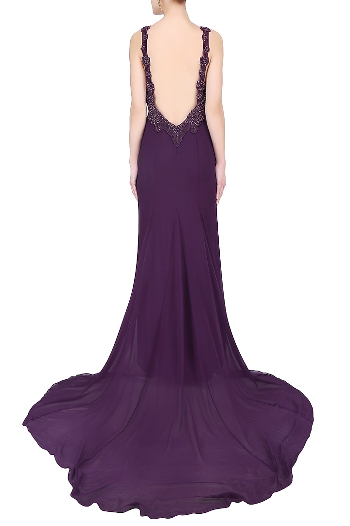 Purple pearl embroidered strappy gowb available only at Pernia's Pop Up Shop.