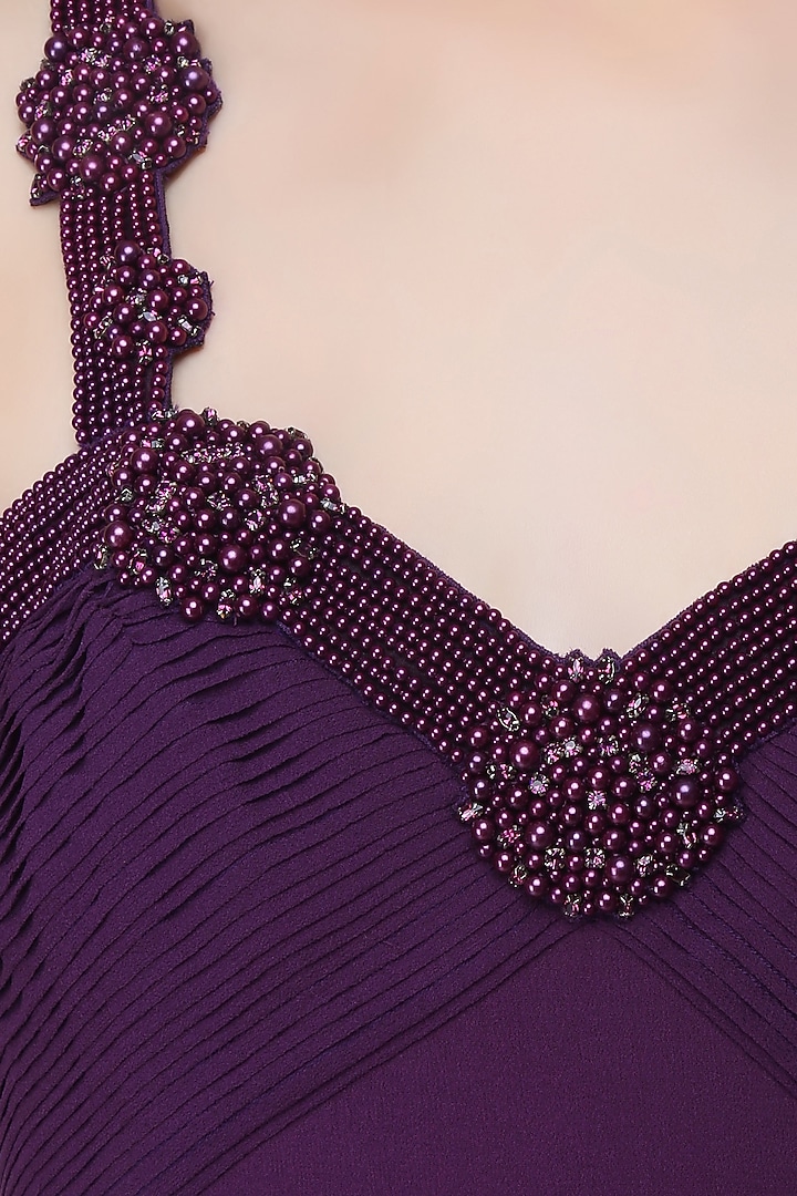 Purple pearl embroidered strappy gowb available only at Pernia's Pop Up Shop.