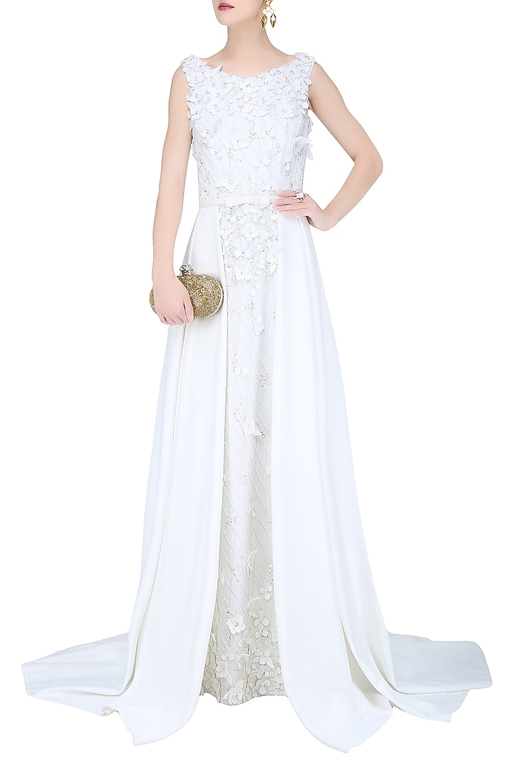 Off white 3D floral textured and beaded ball gown available only at Pernia's Pop Up Shop.