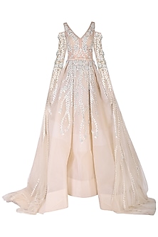 Beige embroidered gown available only at Pernia's Pop Up Shop. 2023