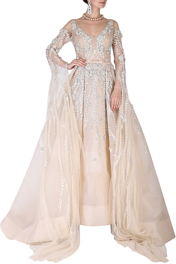 Beige embroidered gown available only at Pernia's Pop Up Shop.