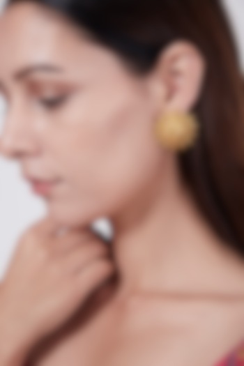 Gold Finish Stud Earrings In Sterling Silver by Aaharya