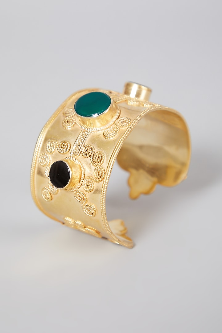 Gold Finish Kada Bangle With Semi Precious Stone In Sterling Silver by Aaharya at Pernia's Pop Up Shop