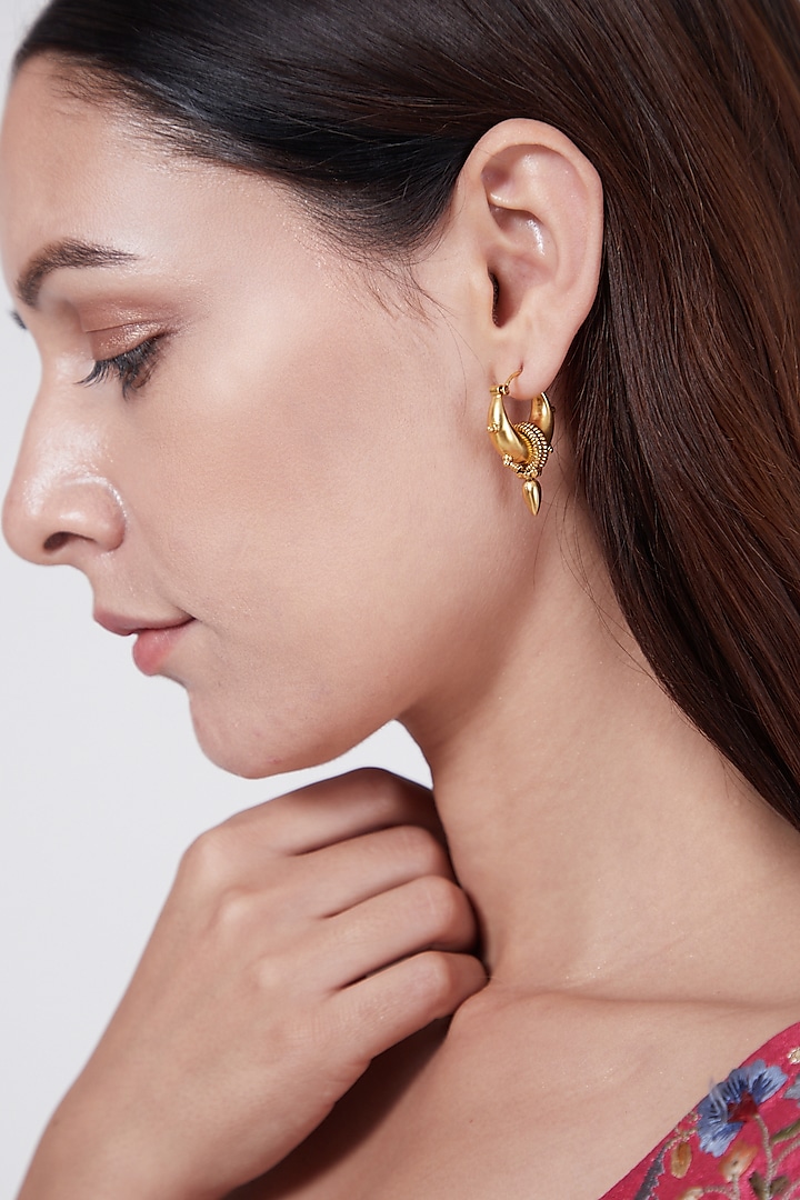 Gold Finish Earrings In Sterling Silver by Aaharya