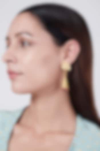 Gold Finish Earrings With Kemp Stones In Sterling Silver by Aaharya