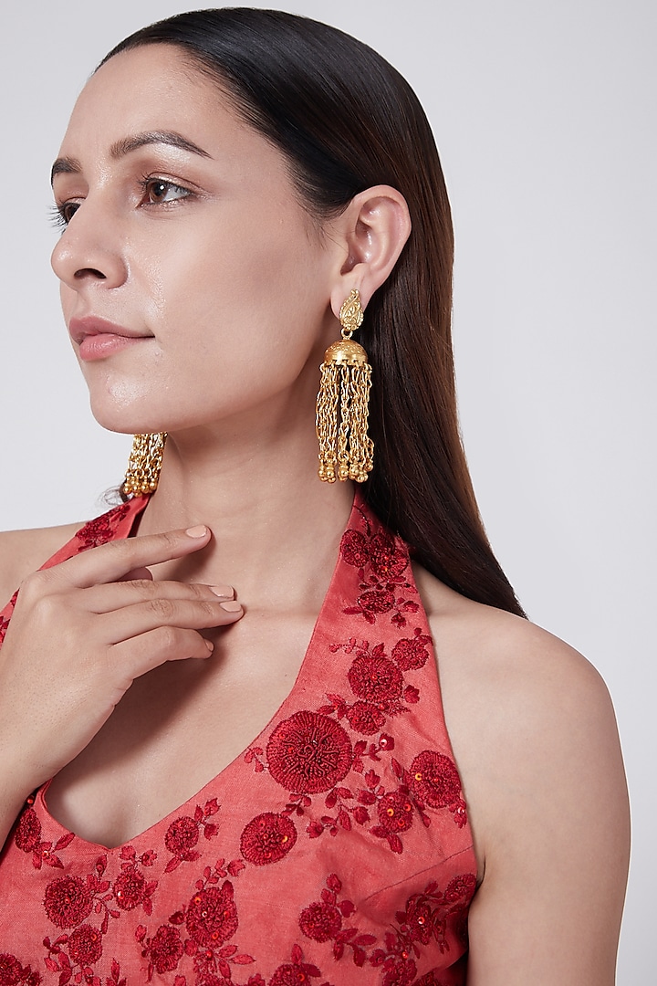 Gold Plated Handcrafted Earrings In Sterling Silver by Aaharya