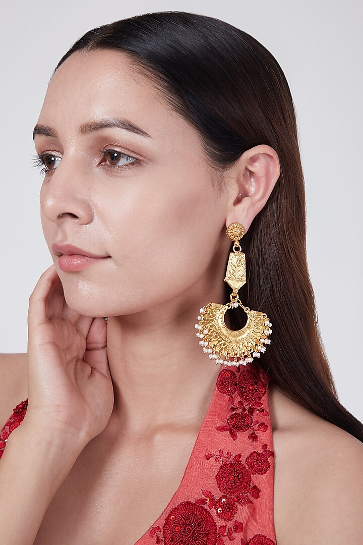 Gold Plated Earrings With Semi Precious Tone In Sterling Silver by Aaharya