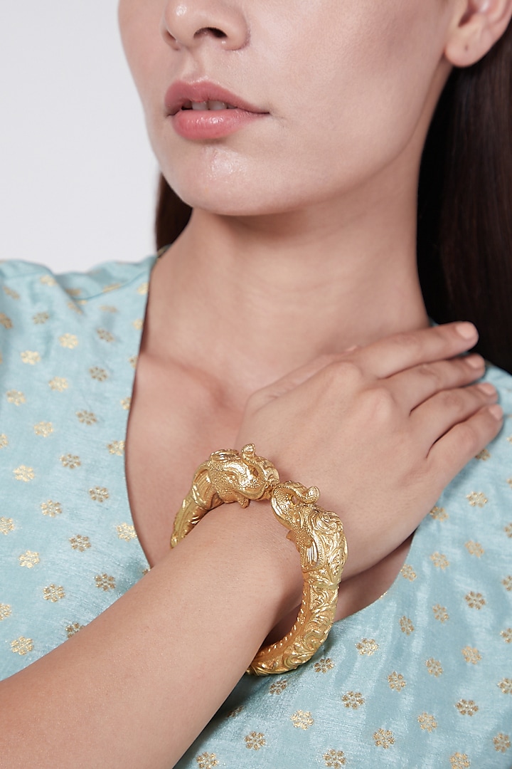 Gold Finish Bangle In Sterling Silver by Aaharya