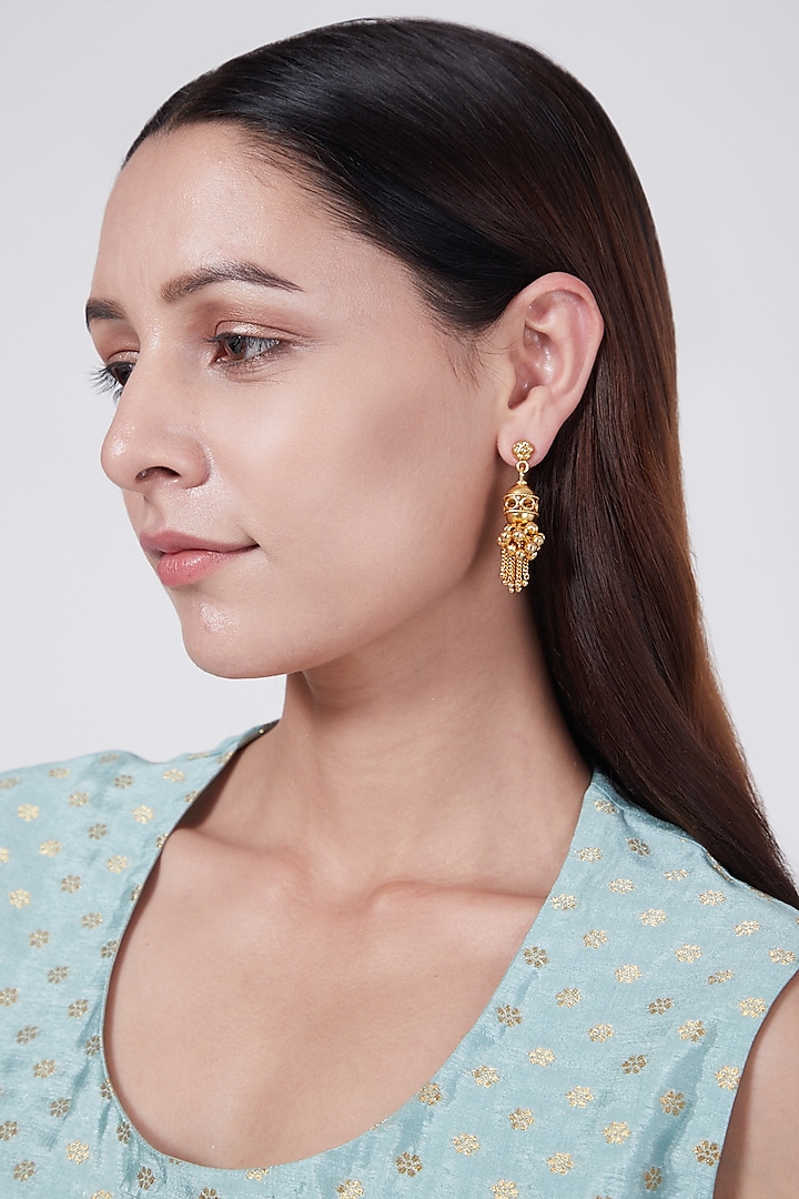 Gold Finish Handcrafted Earrings In Sterling Silver by Aaharya