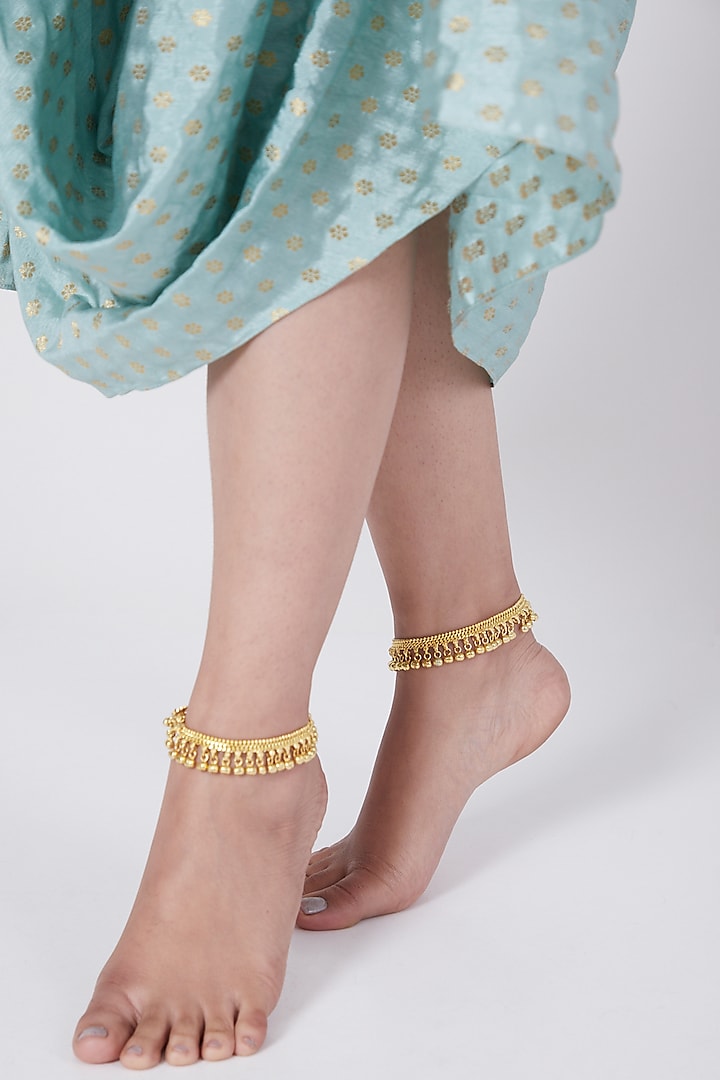 Gold Finish 92.5 Sterling Silver Anklets In Sterling Silver by Aaharya