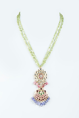 Gold Finish Handcrafted Pendant Necklace In Sterling Silver by Aaharya