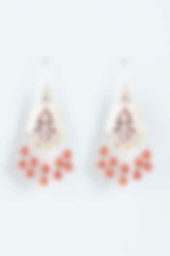 White Finish Synthetic Stone Earrings In Sterling Silver by Aaharya