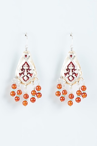 White Finish Synthetic Stone Earrings In Sterling Silver by Aaharya
