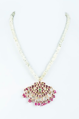 Gold Finish Necklace In Sterling Silver by Aaharya