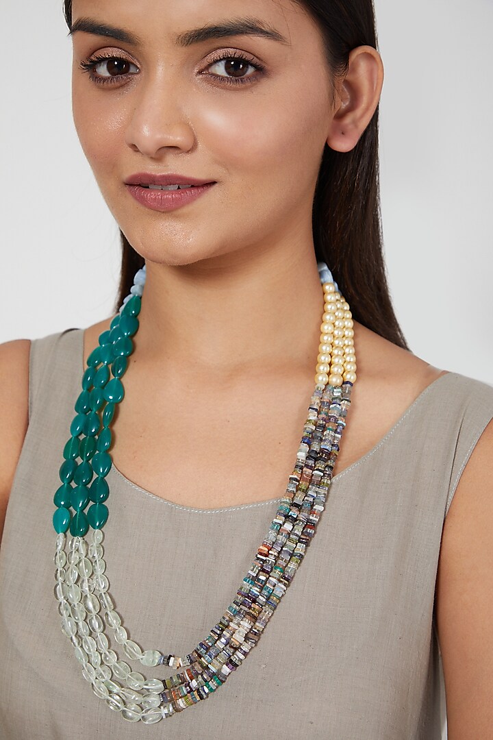 Opal & Pearl Multi-Layered Necklace by Aaharya
