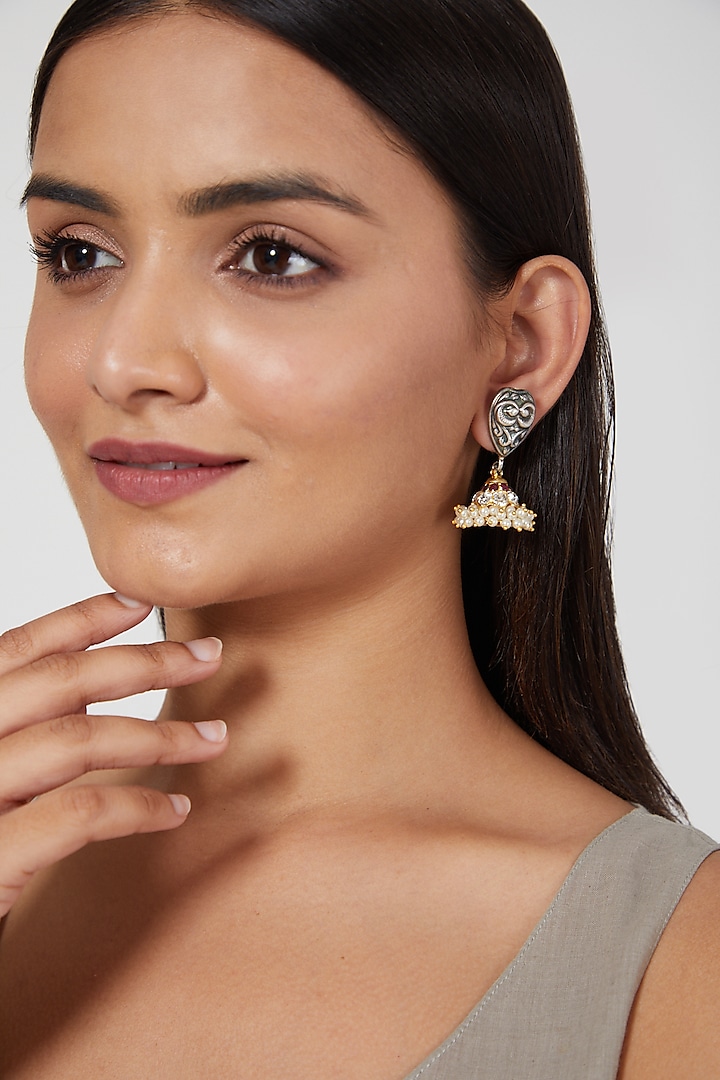Silver & Gold Finish Earrings by Aaharya