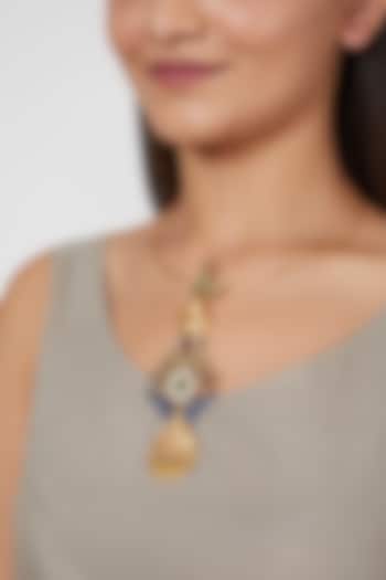 Gold Finish Sapphire Pendant Necklace by Aaharya