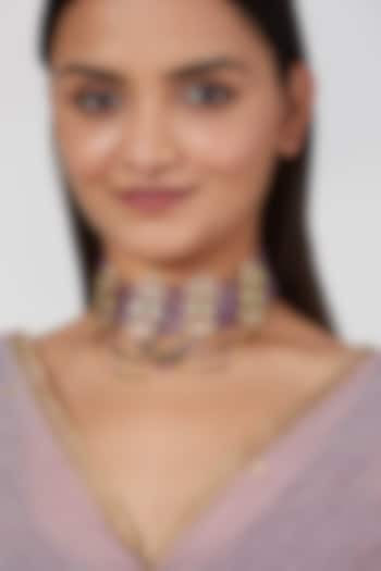 Gold Finish Amethyst Choker Necklace by Aaharya