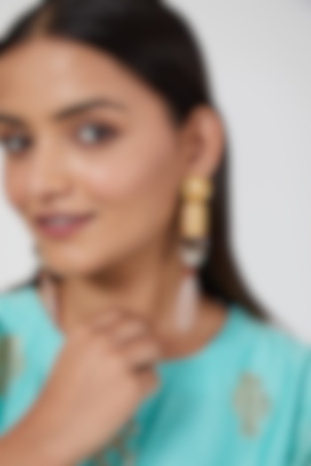 Gold Finish White Stone Earrings by Aaharya