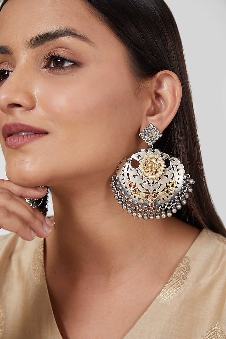 Silver Finish Earrings by Aaharya