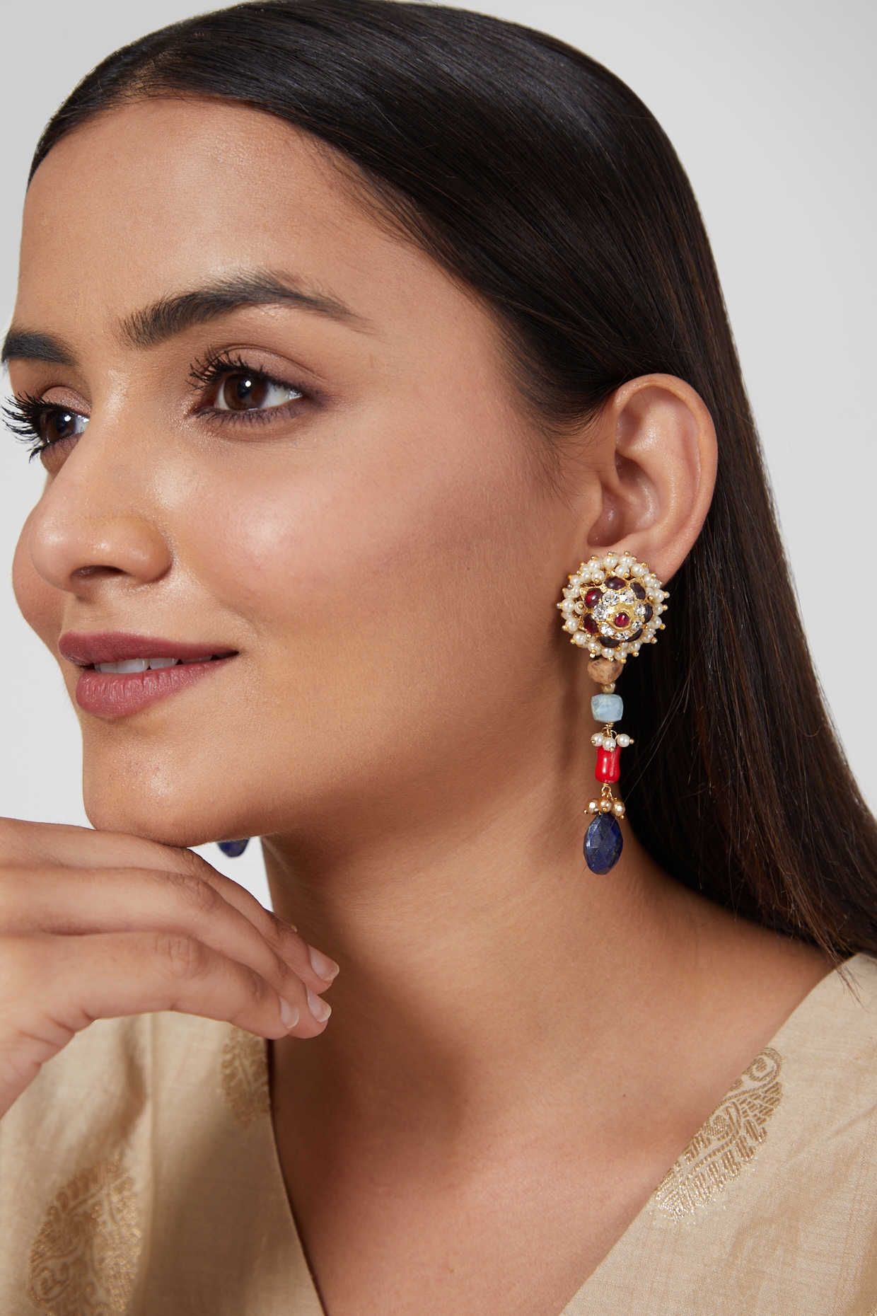 Kemp Stone Peacock Ear Studs - South India Jewels | Big stud earrings, Ear  studs, Gold jewelry fashion