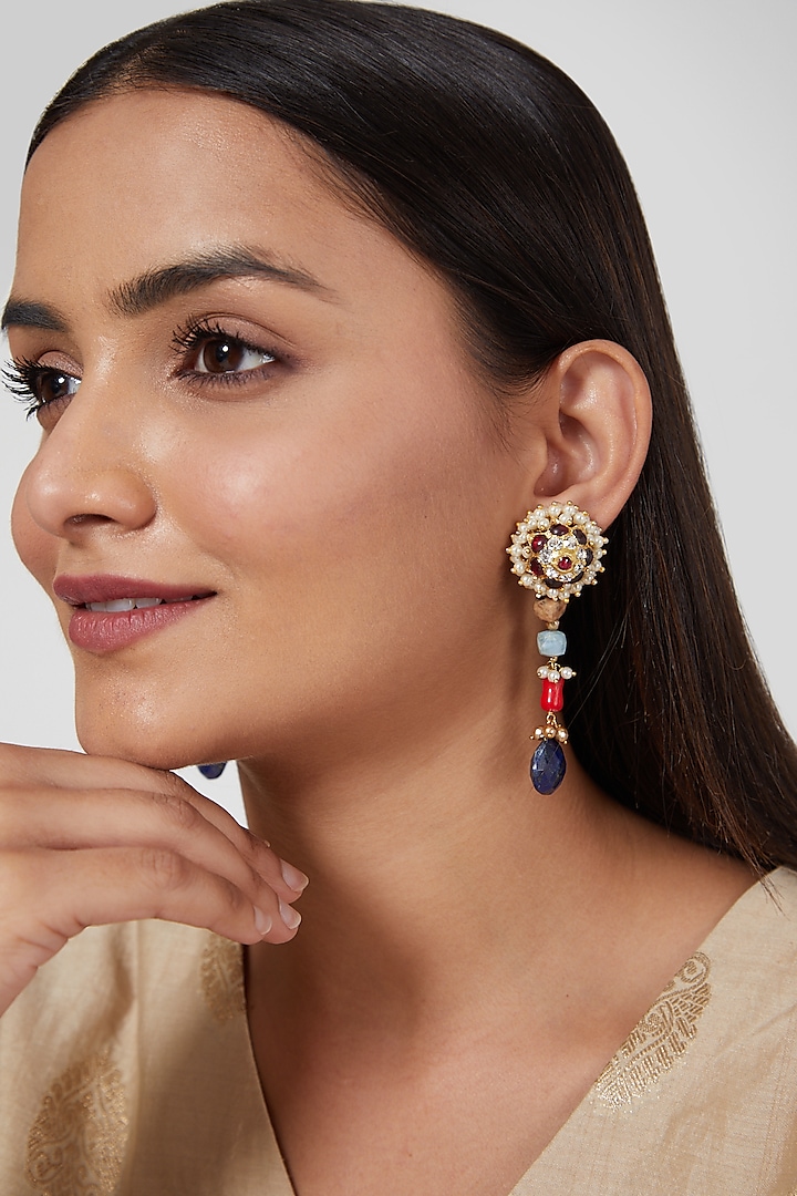 Gold Finish Kemp Stone Earrings by Aaharya