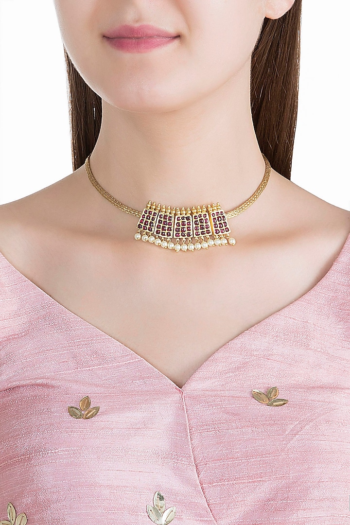 Gold Plated Poothali Necklace In Sterling Silver by Aaharya