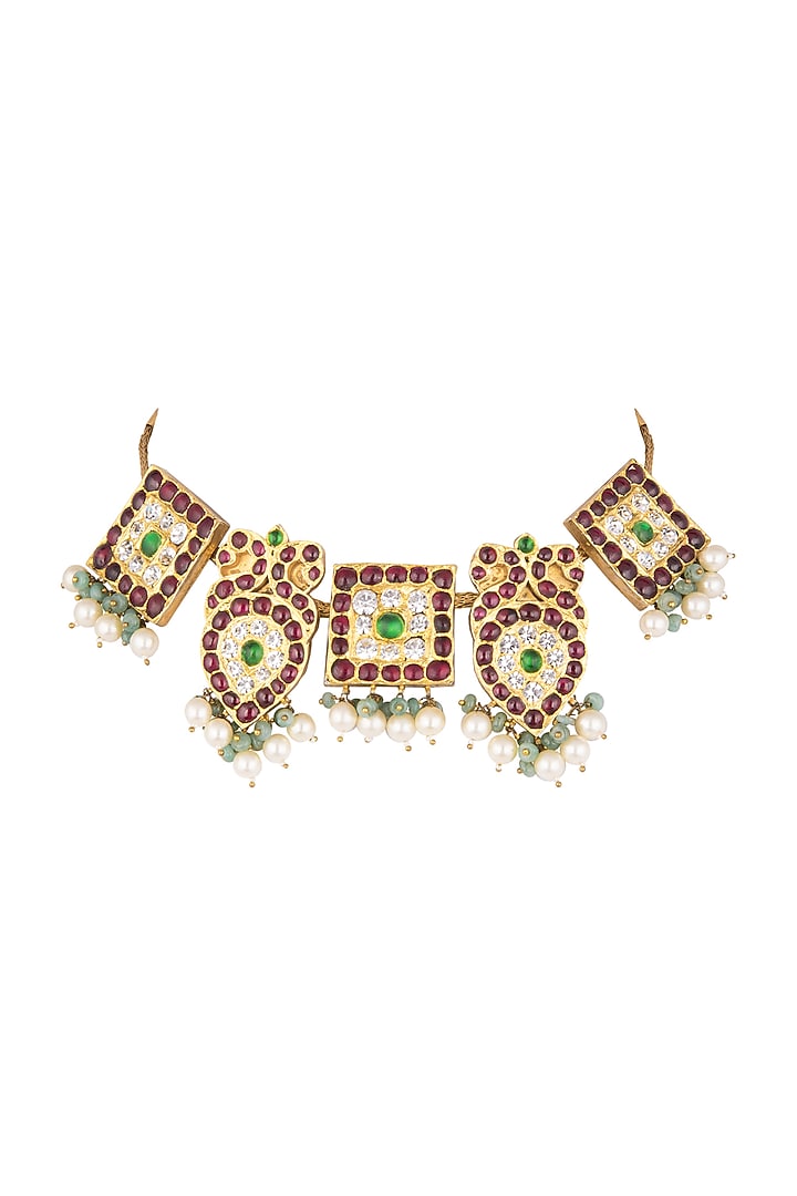 Gold Plated Kemp Stone Choker Necklace In Sterling Silver by Aaharya at Pernia's Pop Up Shop
