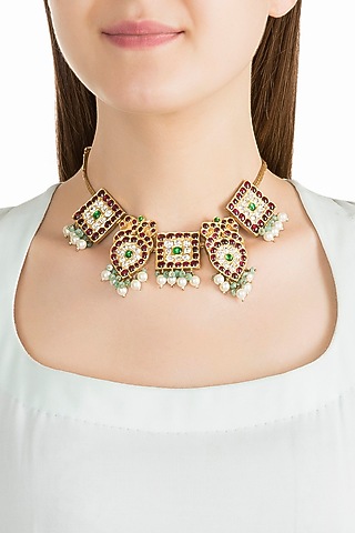 Gold Plated Kemp Stone Choker Necklace In Sterling Silver by Aaharya
