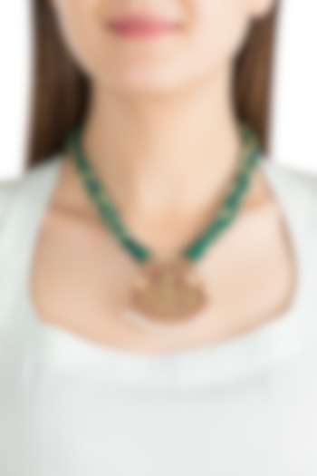 Gold Plated Kemp Stone Green Necklace In Sterling Silver by Aaharya