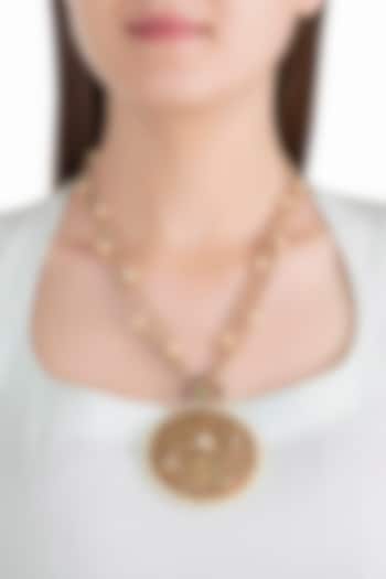 Gold Plated Pearl & Kemp Stone Pendant Necklace In Sterling Silver by Aaharya at Pernia's Pop Up Shop