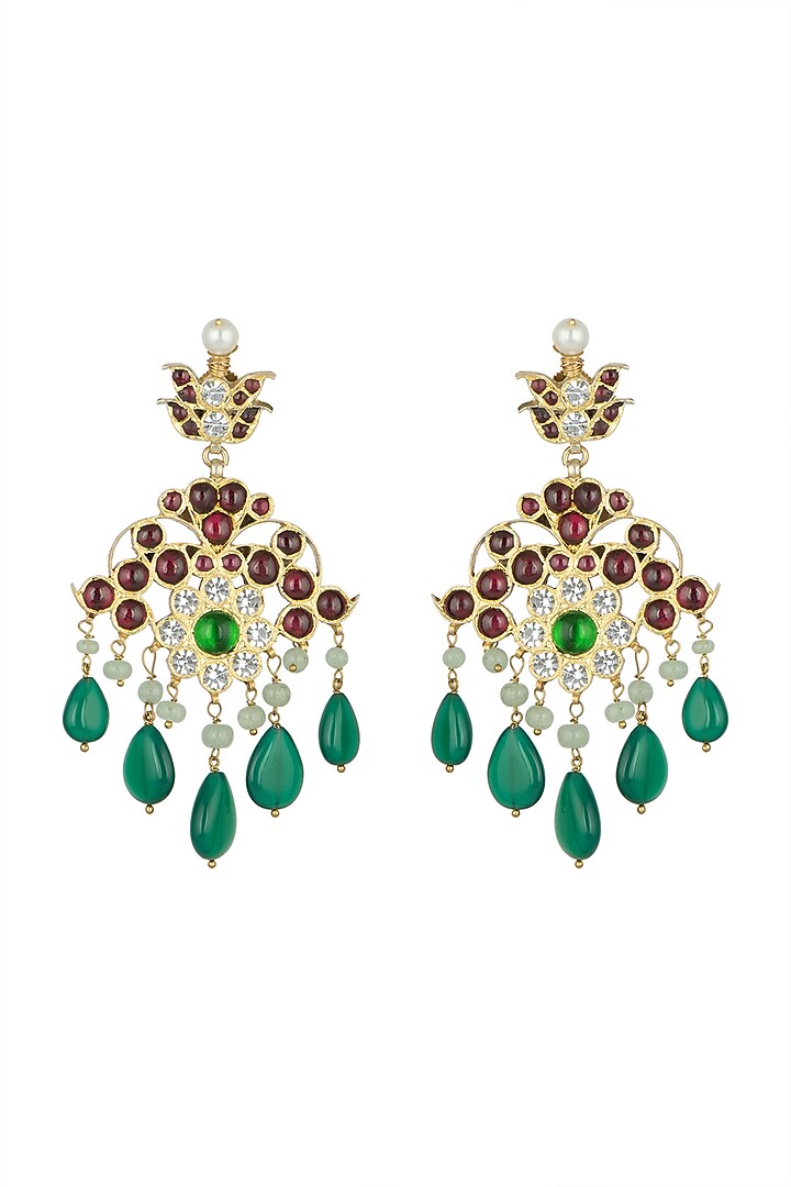 Gold Plated Pearl & Kempstone Earrings In Sterling Silver by Aaharya at Pernia's Pop Up Shop
