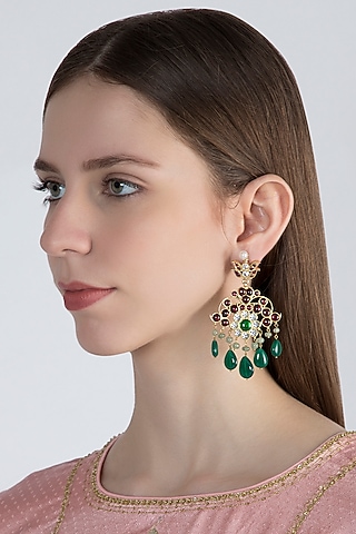 Gold Plated Pearl & Kempstone Earrings In Sterling Silver by Aaharya