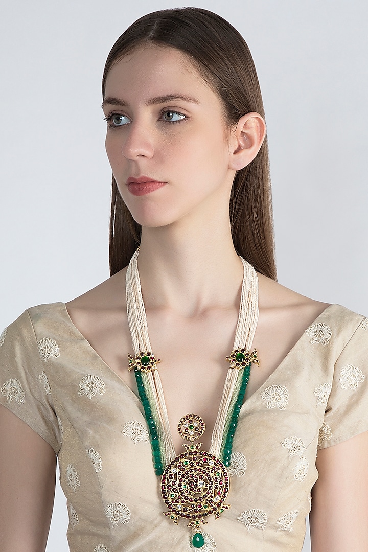 Gold Plated Handcrafted Necklace With Kempstones In Sterling Silver by Aaharya
