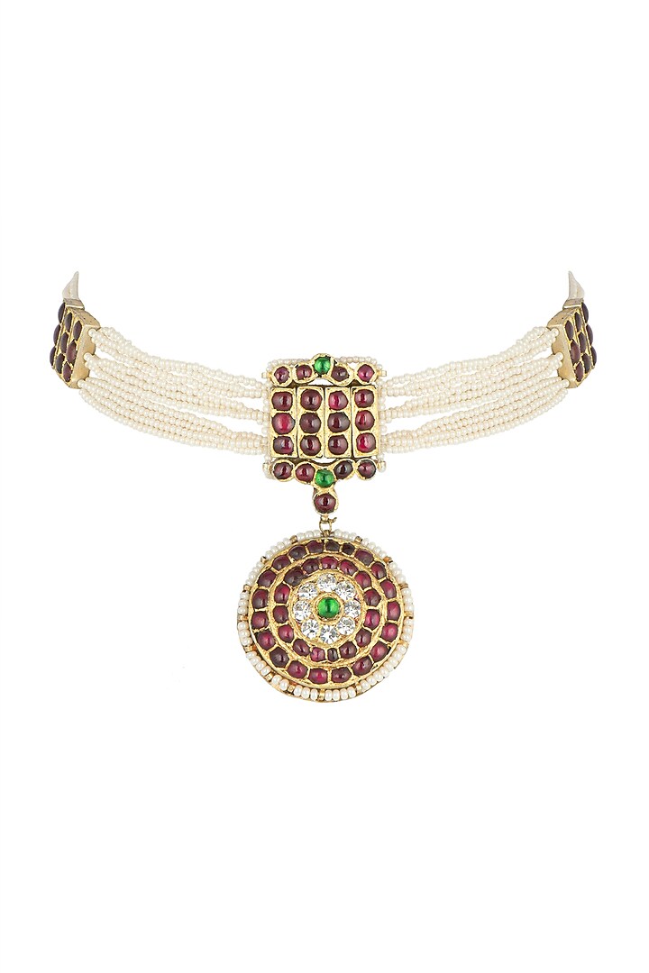 Gold Plated Red Kempstone Choker Necklace In Sterling Silver by Aaharya at Pernia's Pop Up Shop