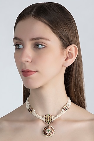 Buy Isharya Pearl Embellished Choker Necklace, Gold Color Women