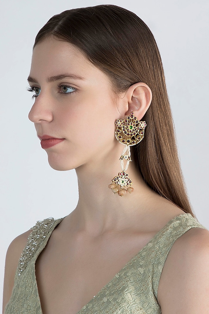 Gold Plated Dangler Earrings In Sterling Silver by Aaharya