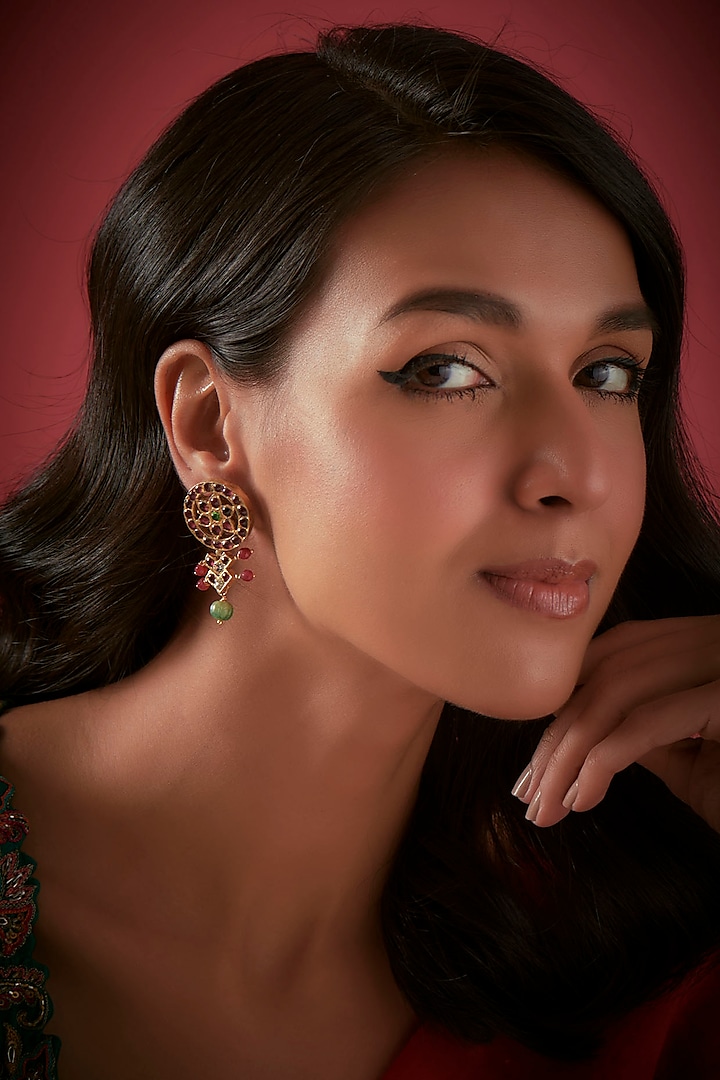 Gold Finish Dangler Earrings In Sterling Silver by Aaharya at Pernia's Pop Up Shop