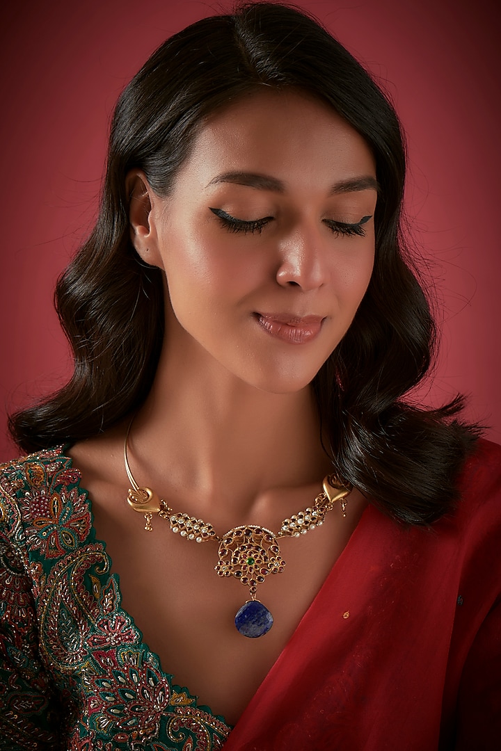 Gold Finish Necklace In Sterling Silver by Aaharya at Pernia's Pop Up Shop