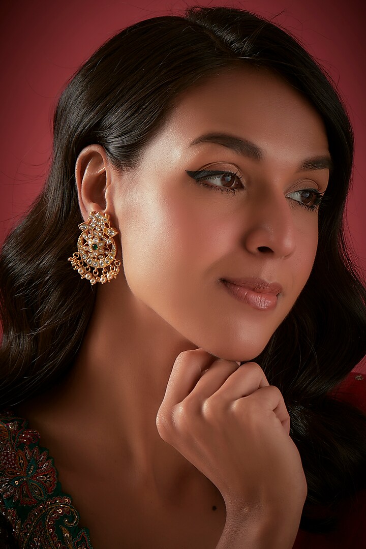 Gold Finish Dangler Earrings In Sterling Silver by Aaharya at Pernia's Pop Up Shop