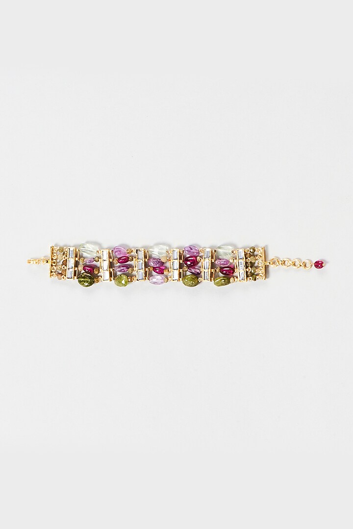 Gold Finish Multi-Colored Stone Bracelet In Sterling Silver by Aaharya at Pernia's Pop Up Shop