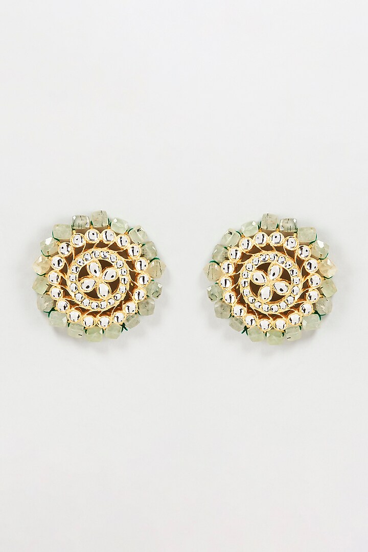 Gold Finish Green Semi-Precious Stone Stud Earrings In Sterling Silver by Aaharya at Pernia's Pop Up Shop