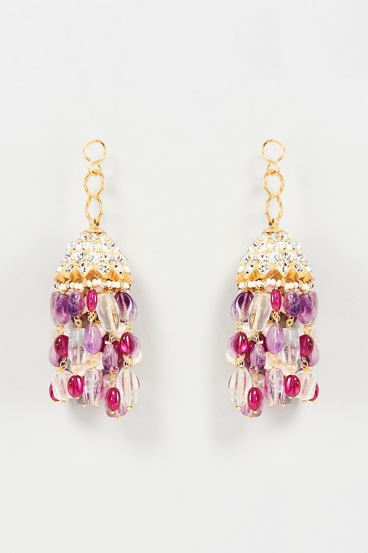 Gold Finish Multi-Colored Stone Dangler Earrings In Sterling Silver by Aaharya