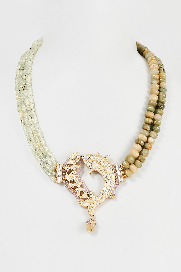 Gold Finish Multi-Colored Stone Necklace In Sterling Silver by Aaharya